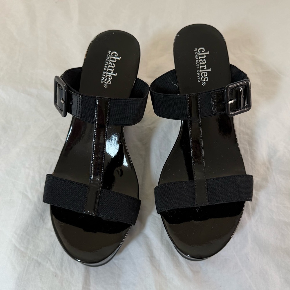 Charles by Charles David Black Wedge Sandals Size 7.5 - Picture 2 of 6